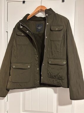 Talbots Army Green Quilted Jacket Large Petite